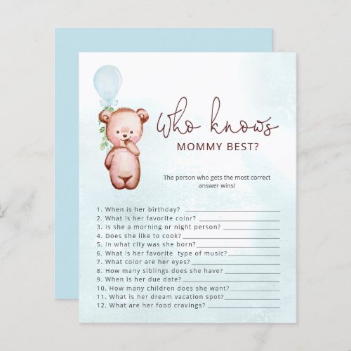 Teddy Bear Who Know Mommy Best Baby Shower Game