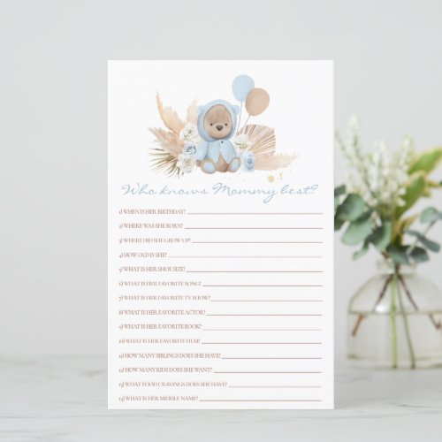 Teddy Bear Who Know Mommy Best Baby Shower Game