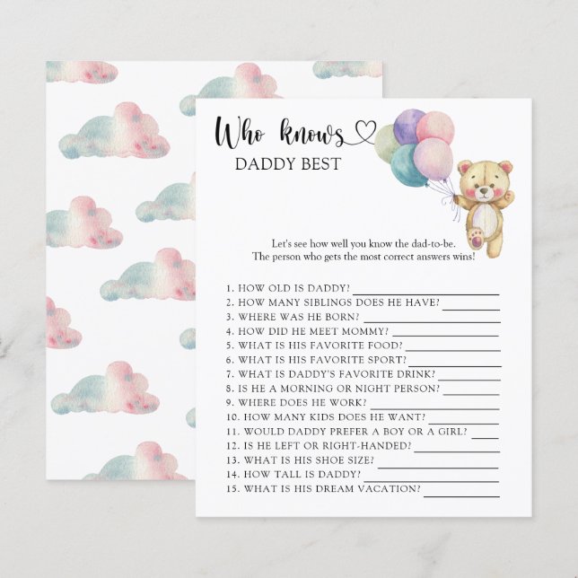 Teddy bear - Who knows daddy best game (Front/Back)