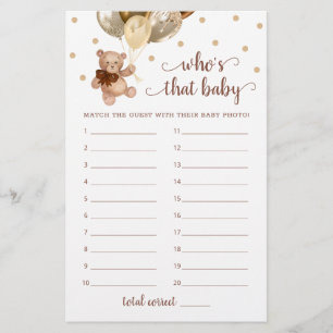 Teddy Bear Who's That Baby Shower Photo Game