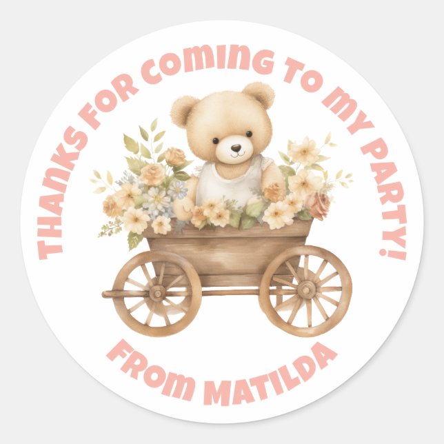 Teddy Bear Wildflower Floral Thank You Sticker (Front)