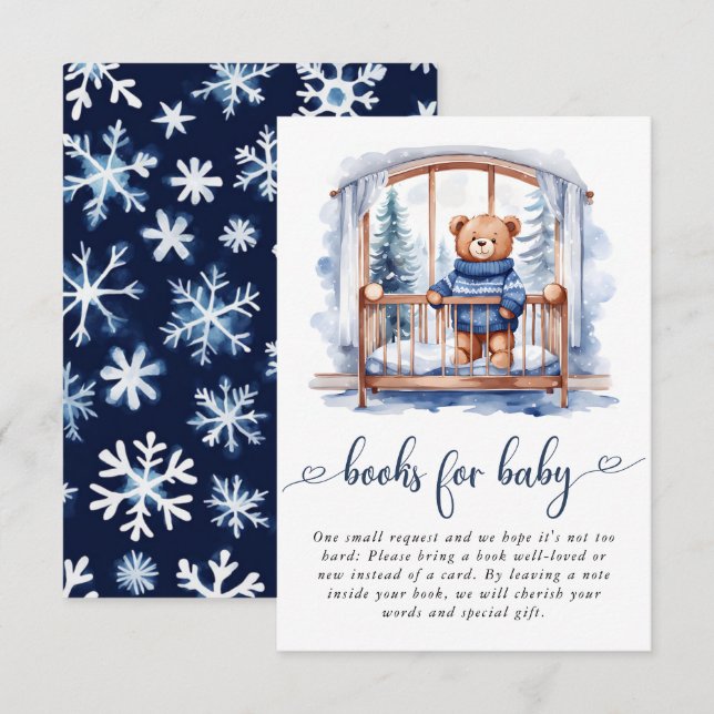Teddy Bear Winter Boy Baby Shower Books For Baby Enclosure Card (Front/Back)
