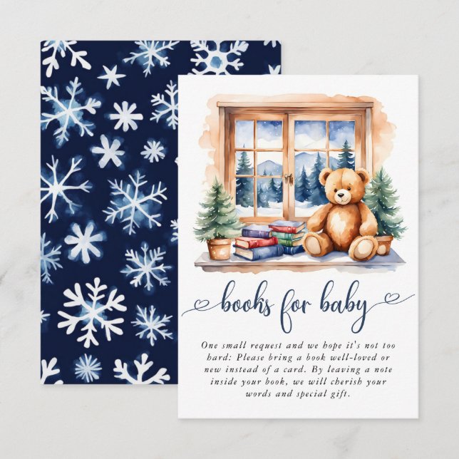 Teddy Bear Winter Boy Baby Shower Books For Baby Enclosure Card (Front/Back)