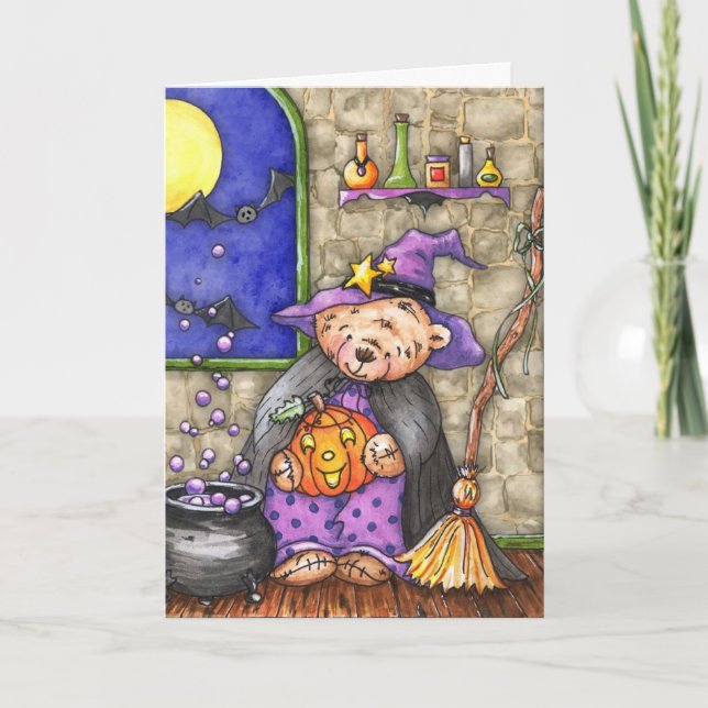 Teddy Bear Witch Halloween Card - Customizable (Front)