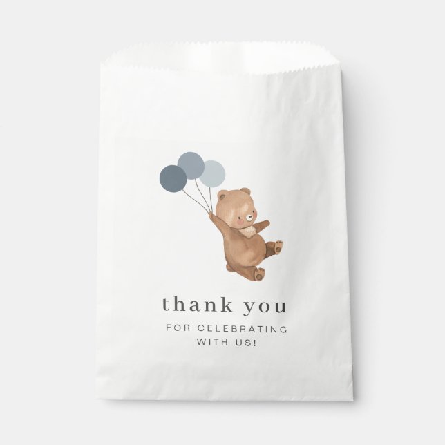 Teddy Bear with 3 Blue Balloons Favor Bag (Front)
