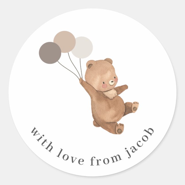 Teddy Bear with 3 Brown Balloons Classic Round Sticker (Front)