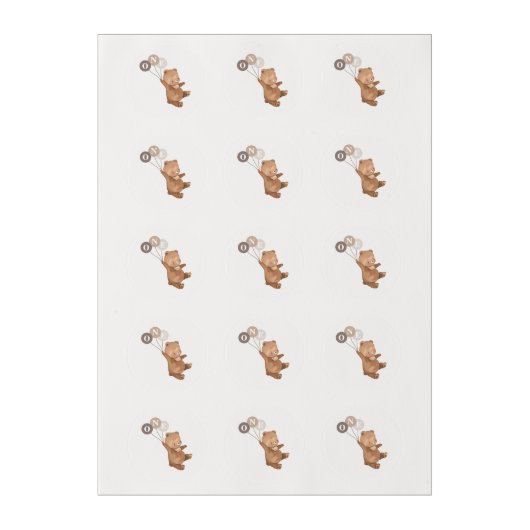 Teddy Bear with 3 Brown Balloons Edible Frosting Rounds (Sheet)