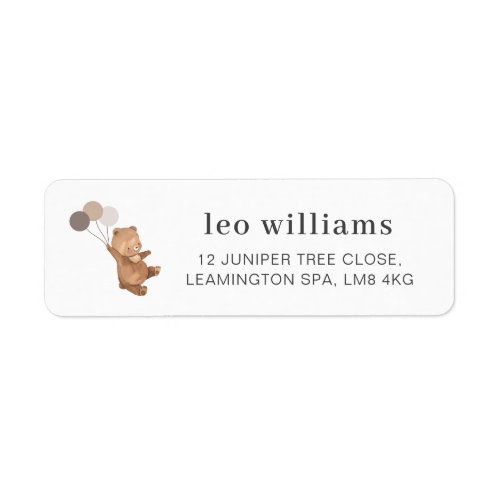 Teddy Bear with 3 Brown Balloons Label