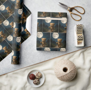 Teddy Bear With a Moon Balloon Wrapping Paper
