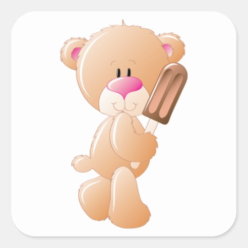 Teddy Bear With An Ice Block Square Sticker