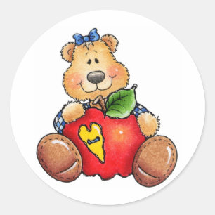 Teddy Bear with Apple Classic Round Sticker