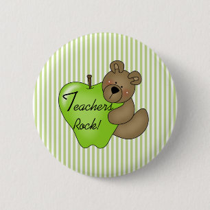 Teddy Bear with Apple Teachers Rock Pinback Button
