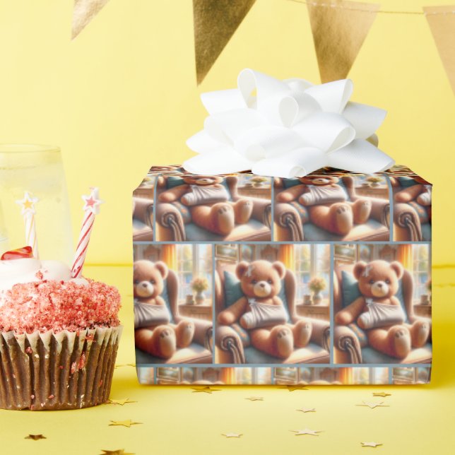 Teddy Bear With Arm In a Sling Wrapping Paper (Birthday Party)