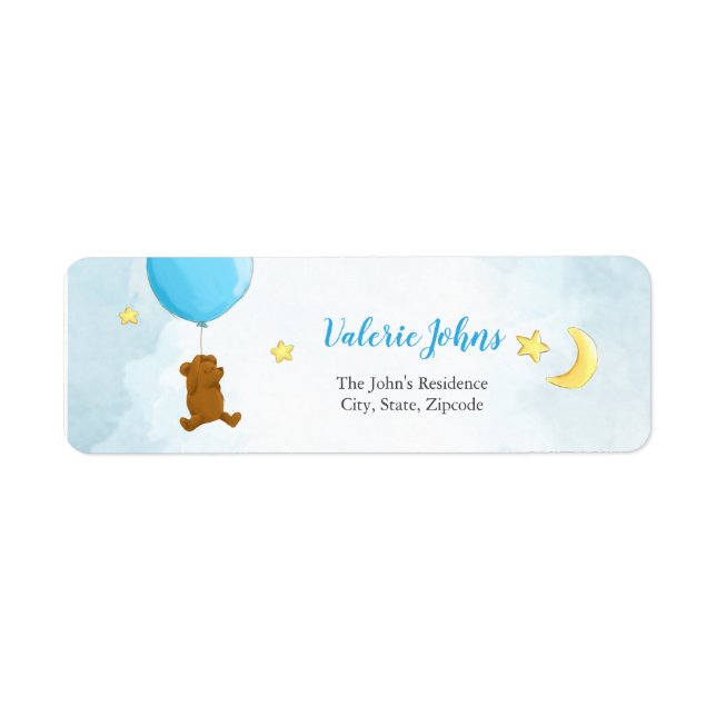 Teddy bear with balloon baby shower label (Front)