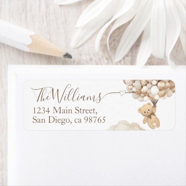Teddy Bear with Balloon Neutral Baby Shower  Label (Insitu)