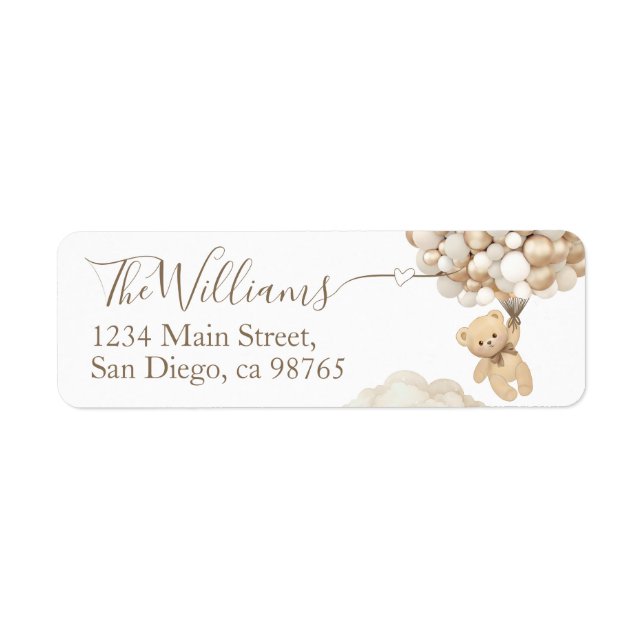 Teddy Bear with Balloon Neutral Baby Shower  Label (Front)