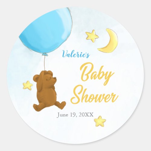 Teddy bear with balloons baby shower classic round sticker