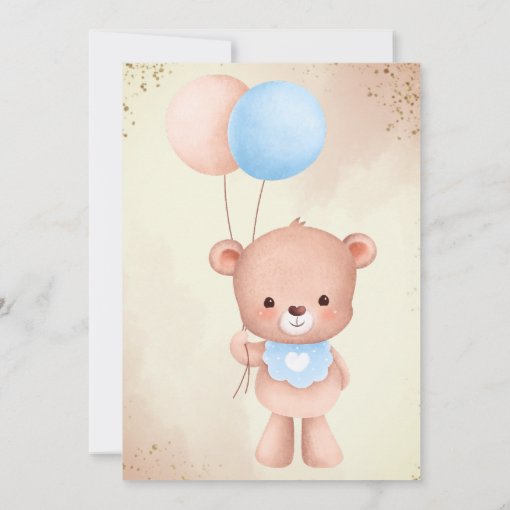 Teddy bear with balloons baby shower invitation | Zazzle