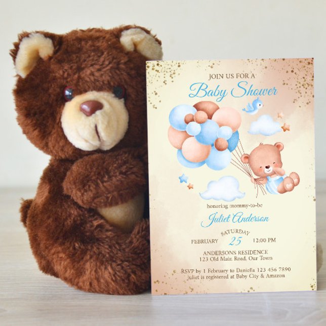 Teddy bear with balloons baby shower template (Creator Uploaded)