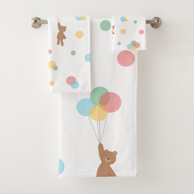 Teddy Bear with Balloons  Bath Towel Set (Insitu)
