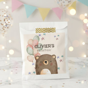 Teddy bear with balloons birthday Favor Bag