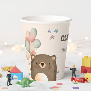 Teddy bear with balloons birthday paper cups