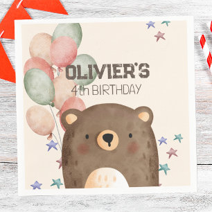 Teddy bear with balloons birthday paper napkin