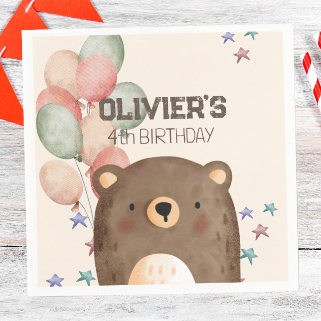 Teddy bear with balloons birthday paper napkin (Creator Uploaded)