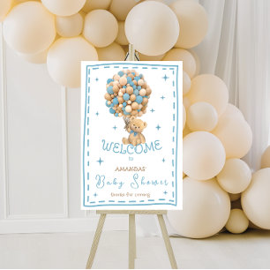 Teddy Bear with Balloons Boho Blue Welcome Foam Board