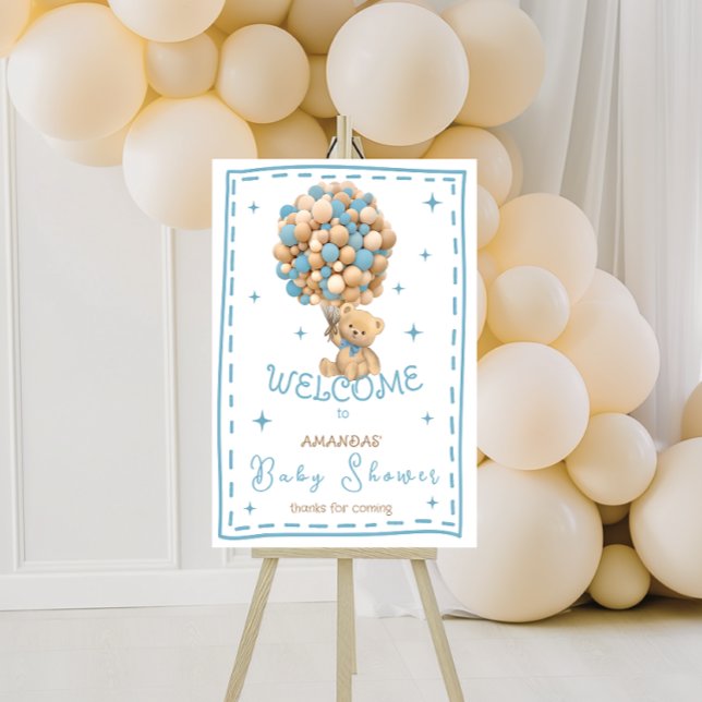Teddy Bear with Balloons Boho Blue Welcome  Foam Board (Creator Uploaded)