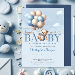 Teddy bear with balloons descending from the sky invitation