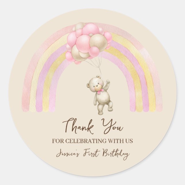Teddy Bear With Balloons First Birthday Sticker  (Front)