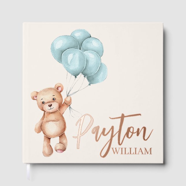 Teddy Bear with Balloons Foil Guest Book (Front)