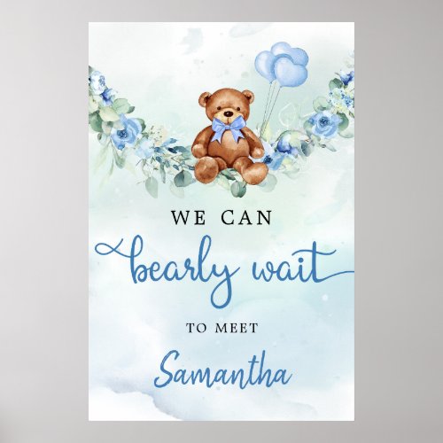 Teddy Bear With Balloons Greenery Boy Welcome Sign