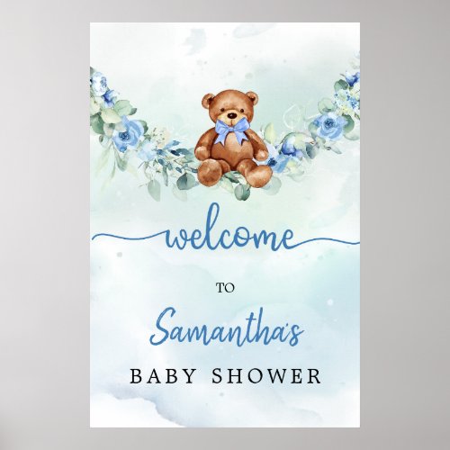 Teddy Bear With Balloons Greenery Boy Welcome Sign