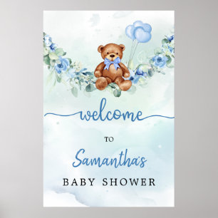 Teddy Bear With Balloons Greenery Boy Welcome Sign