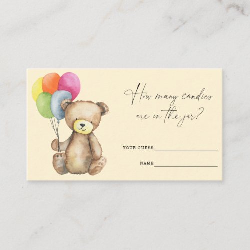 Teddy Bear with balloons _ Guess how many candies Enclosure Card