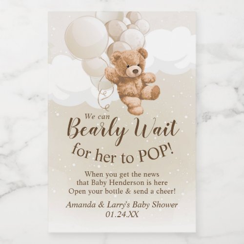 Teddy Bear with Balloons Mini Wine Label