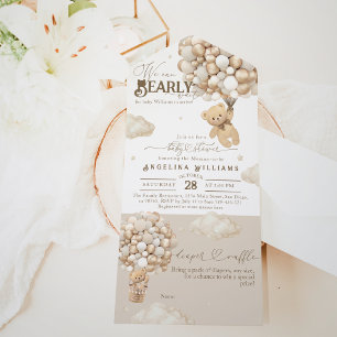 Teddy Bear with Balloons Neutral Baby Shower All In One Invitation