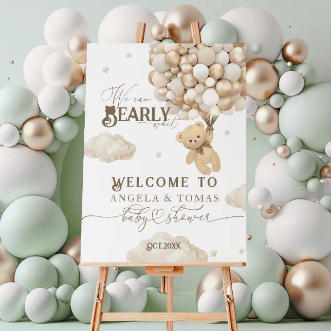 Teddy Bear with Balloons Neutral Baby Shower Foam Board | Zazzle