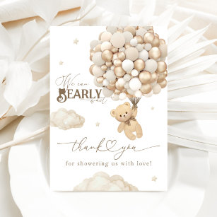 Teddy Bear with Balloons Neutral Baby Shower  Thank You Card