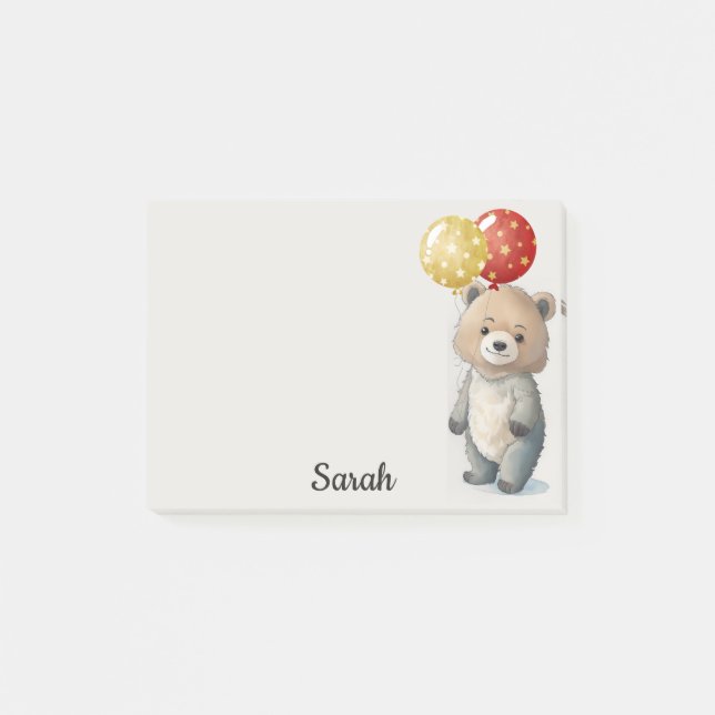 Teddy Bear with Balloons Office Gift Add Name Post-it Notes (Front)