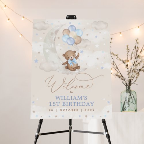 Teddy Bear with Balloons on Crescent Moon Welcome Foam Board