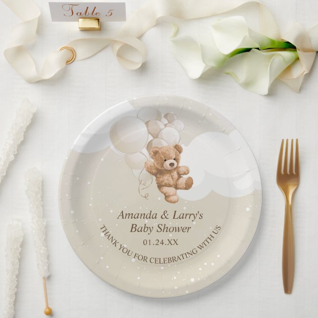 Teddy Bear with Balloons Paper Plates (Wedding)