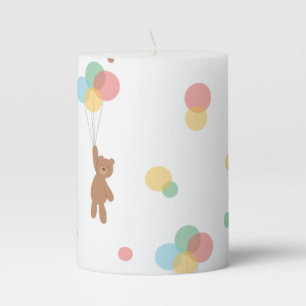 Teddy Bear with Balloons Pillar Candle
