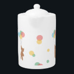 Teddy Bear with Balloons  Teapot<br><div class="desc">Cute little teddy bear holding and being lifted by colorful balloons

Customize to your liking.</div>