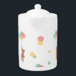 Teddy Bear with Balloons  Teapot<br><div class="desc">Cute little teddy bear holding and being lifted by colorful balloons

Customize to your liking.</div>