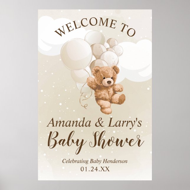 Teddy Bear with Balloons Welcome Sign Poster (Front)