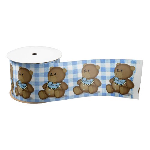 Teddy Bear with Bib on Gingham Satin Ribbon