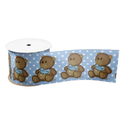 Teddy Bear with Bib on Polka Dots Satin Ribbon